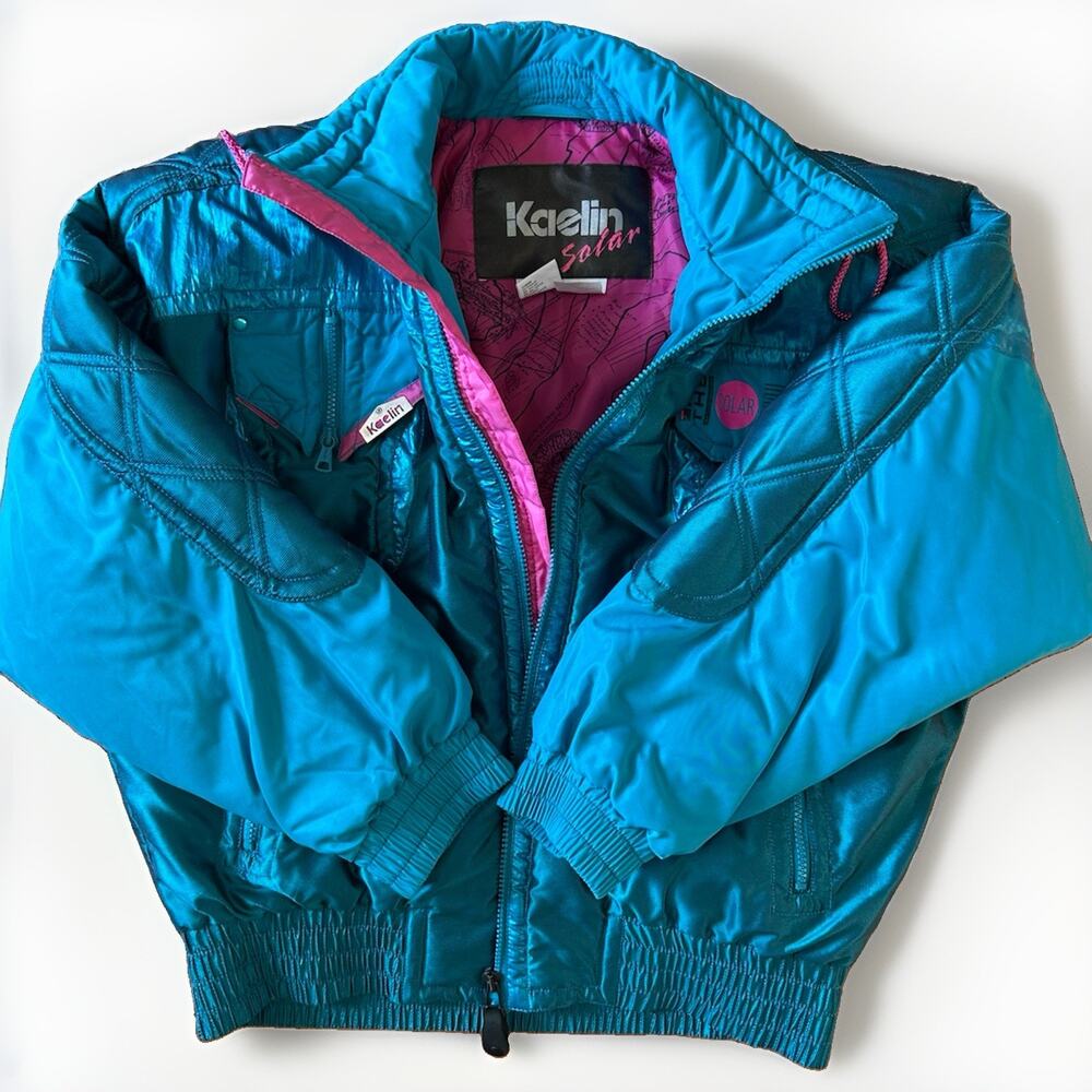 Kaelin Solar Power Ski Jacket Women Sz 10 Metallic Blue Pink Retro Apres Vtg 80s - Picture 3 of 16
